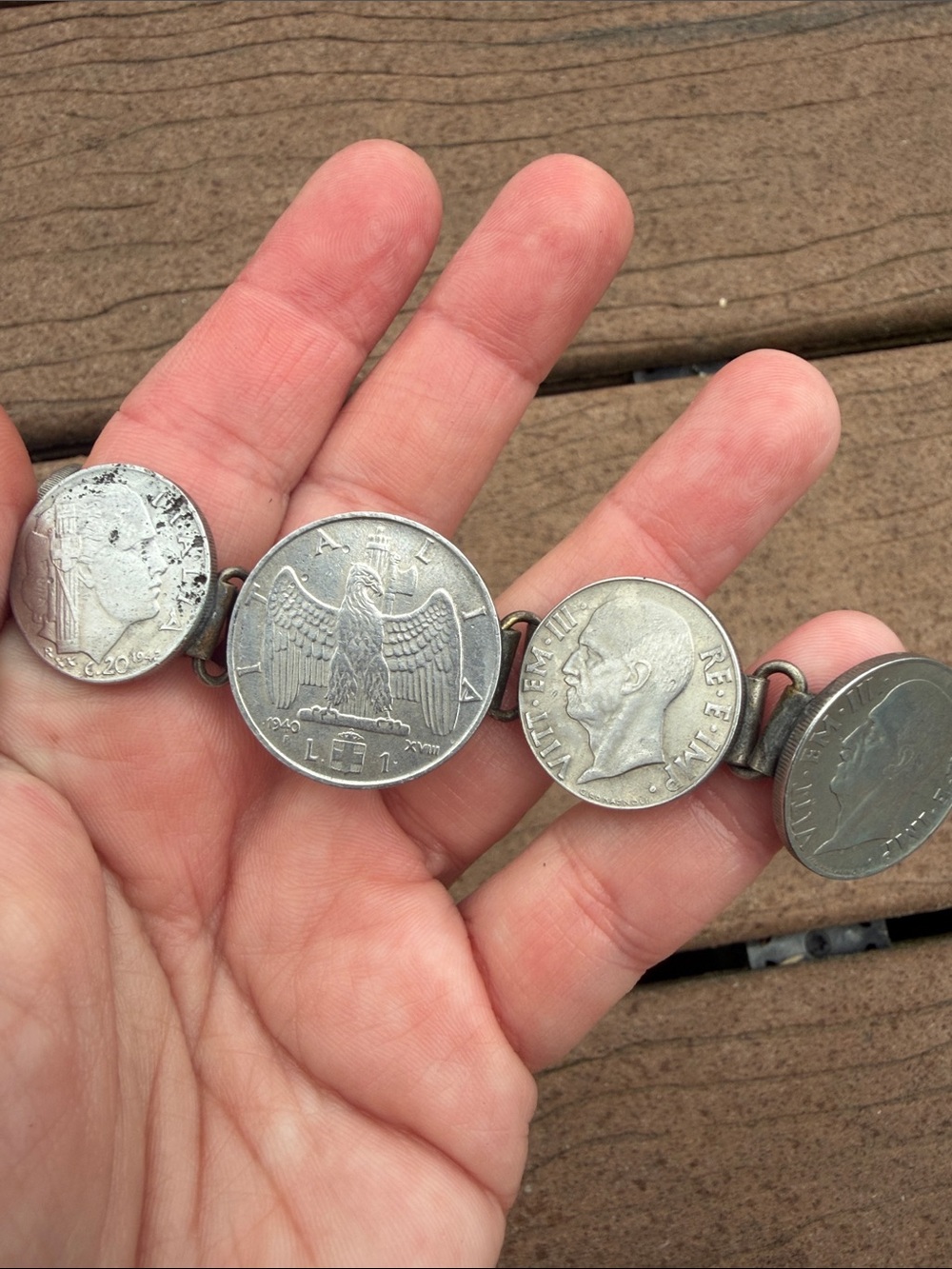 Vintage 1940s Italy Coin Souvenir Charm Bracelet